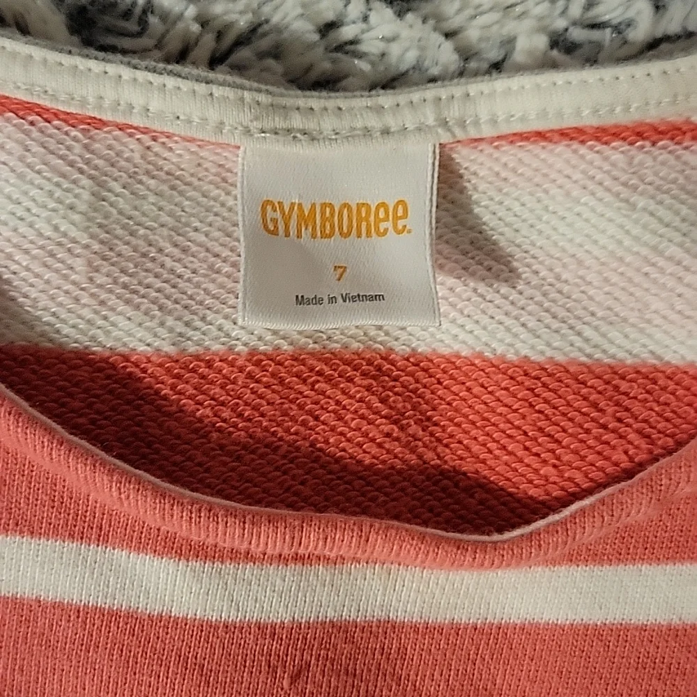 Gymboree Girls Dress Striped School Preppy Coral Gray & Cream Youth 7 EUC